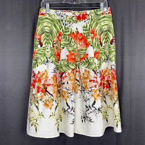 Talbots Tropical Floral Pleated Knee Length Linen Blend Skirt Sz 10